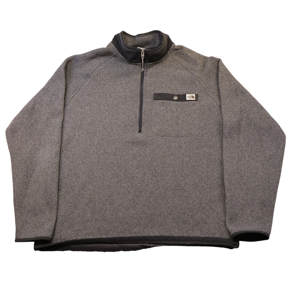 The North Face Mens XL Quarter Zip Fleece Pullover Grey NF0A5GL2 Snap Pocket